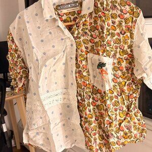 Unique white and orange cotton shirt #handsewn